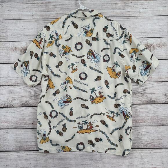 QuikSilver Waterman Collection Mele Kalikimaka Button Down Shirt Mens L Cream - Picture 2 of 10